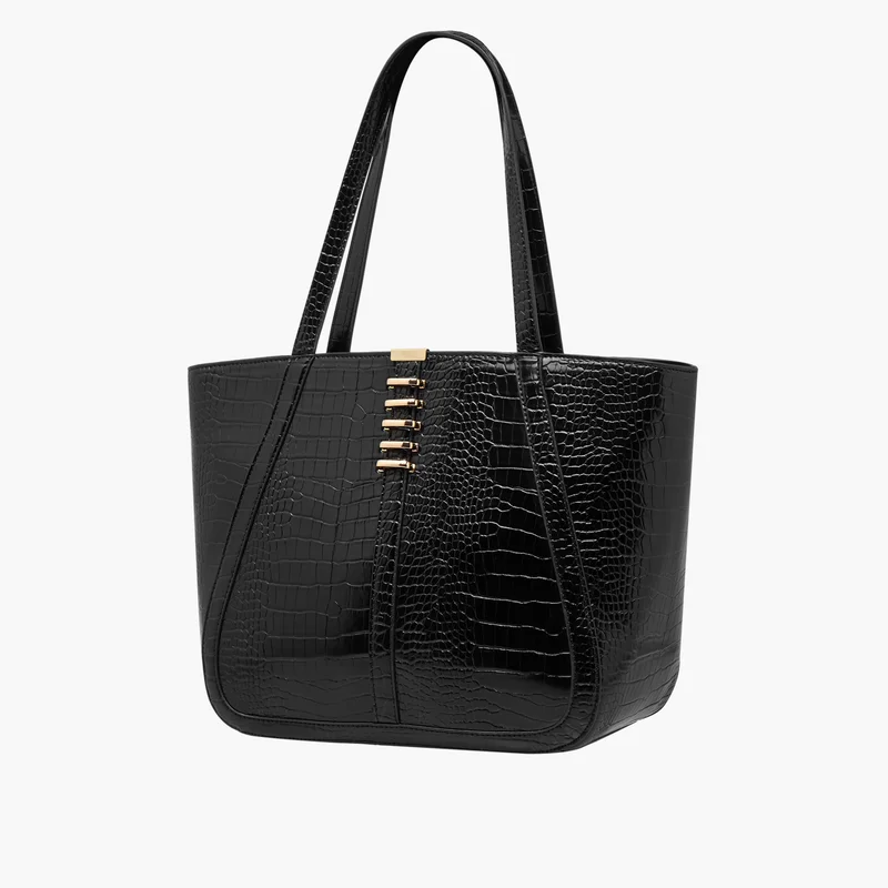 Adore Black Animal Textured Tote Bag for Women